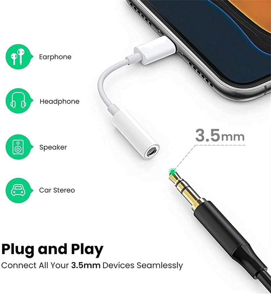 esbeecables 2 Pack for iPhone 3.5mm Headphones Adapter, Apple MFi Certified Lightning to 3.5mm Earphones/Headphones Jack Aux Audio Adapter Dongle for iPhone 14/13/12/11/XS/XR/X/8/7/SE, Support All iOS