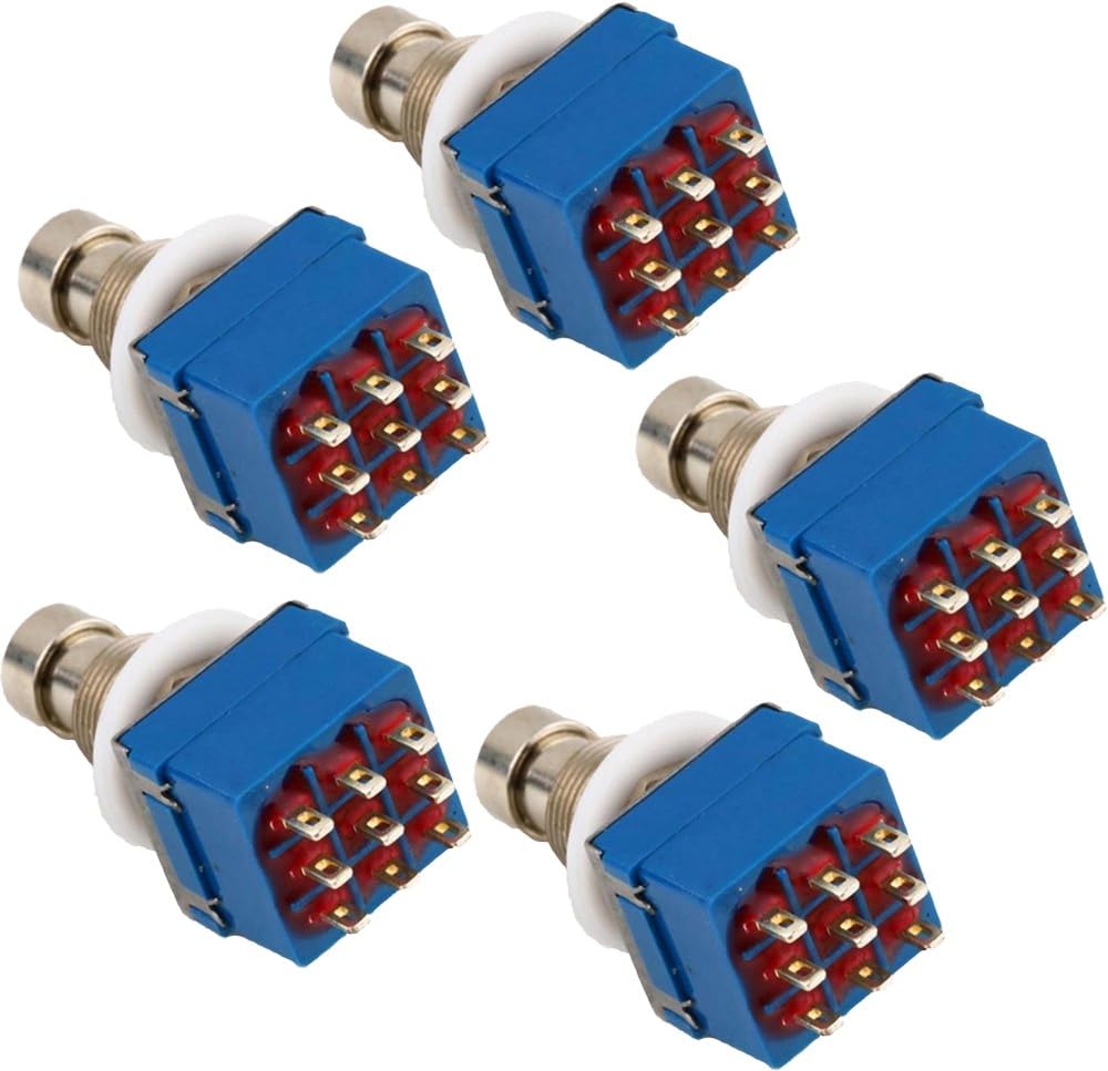 ESUPPORT 3PDT 9 Pins Box Stomp Guitar Effect Pedal Foot Switch True Bypass Metal Pack of 5