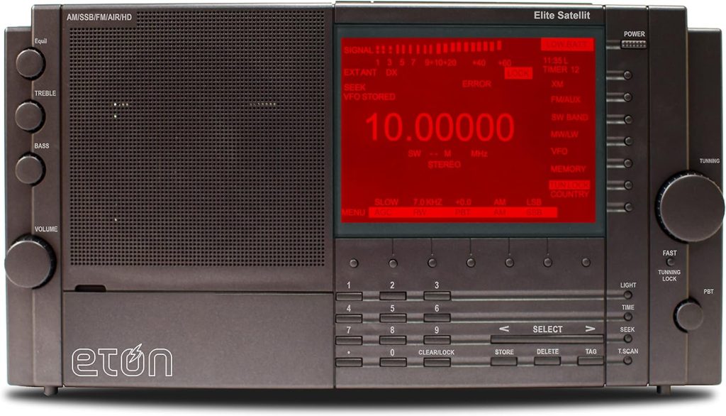 Eton – Elite Satellit AM/FM/HD Radio with Shortwave, Aircraft and Single Side Band (SSB), Multi-Color Display for RDS, Dual Programmable Clocks, Tone Controls, High Dynamic Range