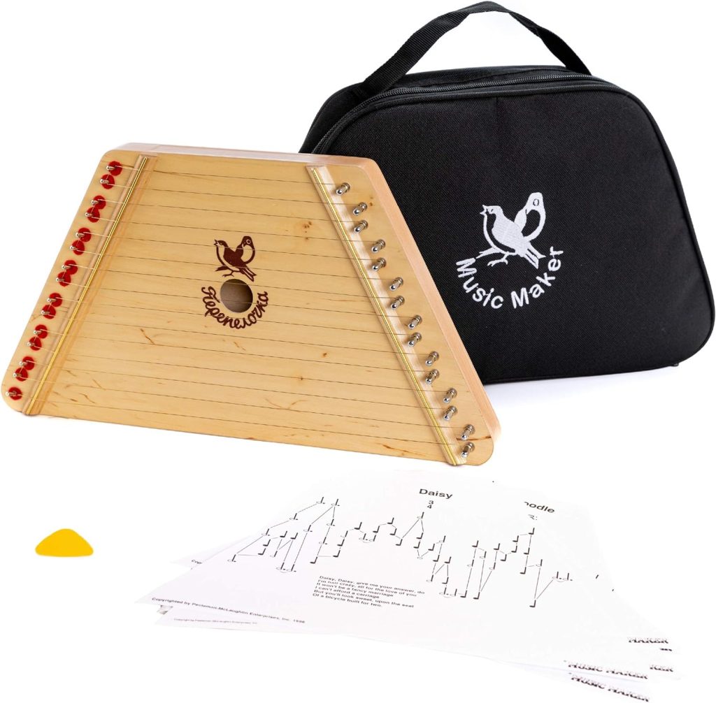 European Expressions Music Maker Lap Harp with Sheet Music and Black Carrying Case