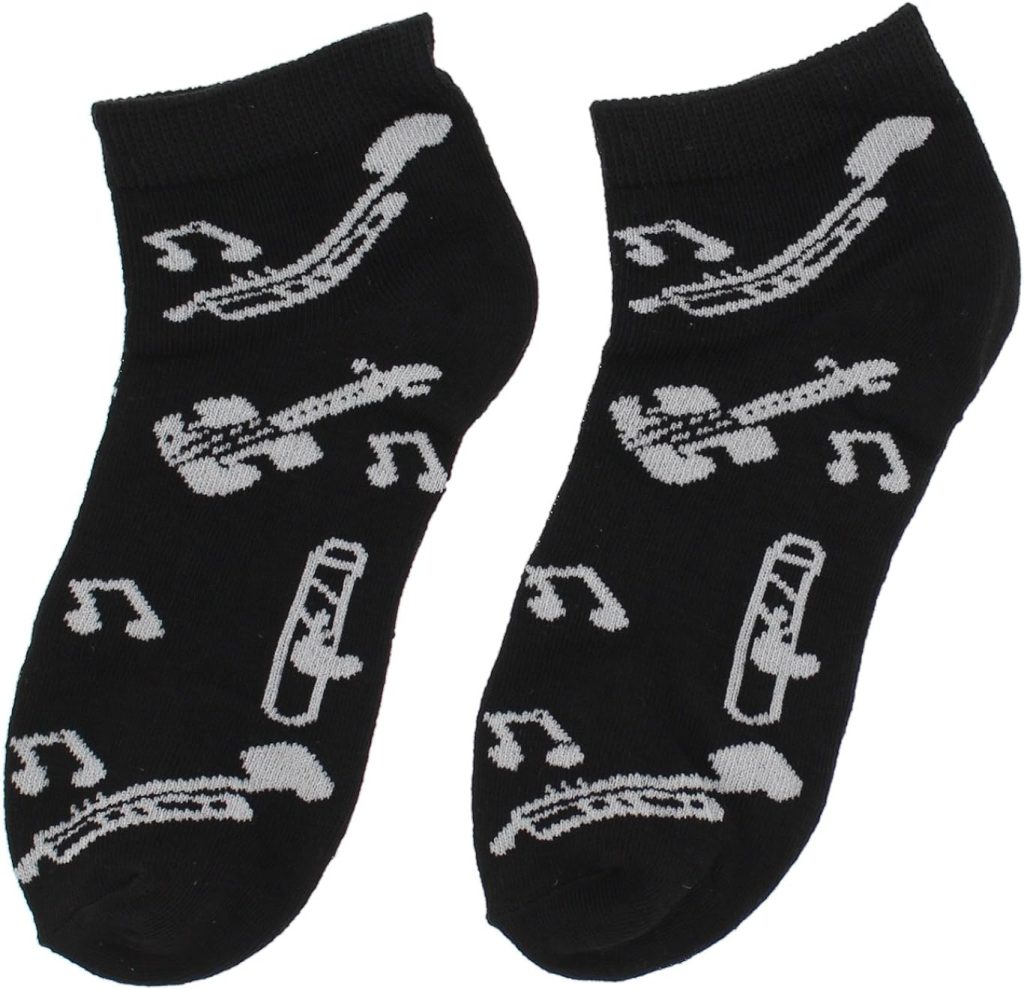 EverBright Womens Black White Music Notes, Piano Keys, Instruments Ankle Low Cut Socks, (6Pr)