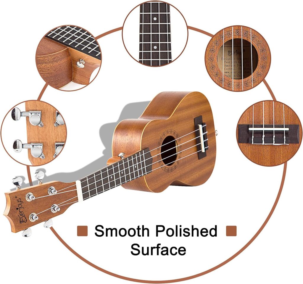 Everjoys Soprano Ukulele Starter Kit - Professional Mahogany 21 inch Ukelele w/Online Lesson Case Strap Digital Tuner Aquila Strings