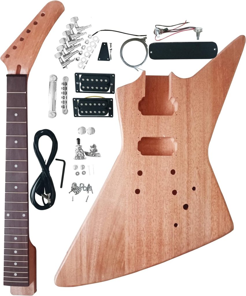 EX-Style Electric Guitar Kit Mahogany Body and Neck - Rosewood Fingerboard Explorer Style Electric Guitar Builder Kit