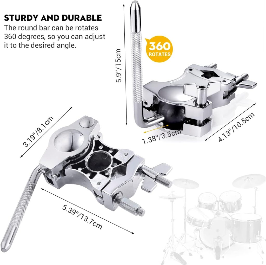 Facmogu Silver Cowbell Clamp, Adjustable Standard Drum Cowbell Mount for Bass Drum Hoop Up or Down Adjustment, Cowbell Holder Percussion Accessory with Parallel Action Jaws for Drummer Drum Hardware