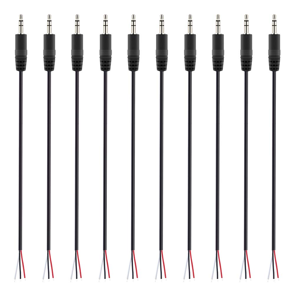 Fancasee 10 Pack Replacement 3.5mm Male Plug to Bare Wire Open End TRS 3 Pole Stereo 1/8 3.5mm Plug Jack Connector Audio Cable for Headphone Headset Earphone Cable Repair