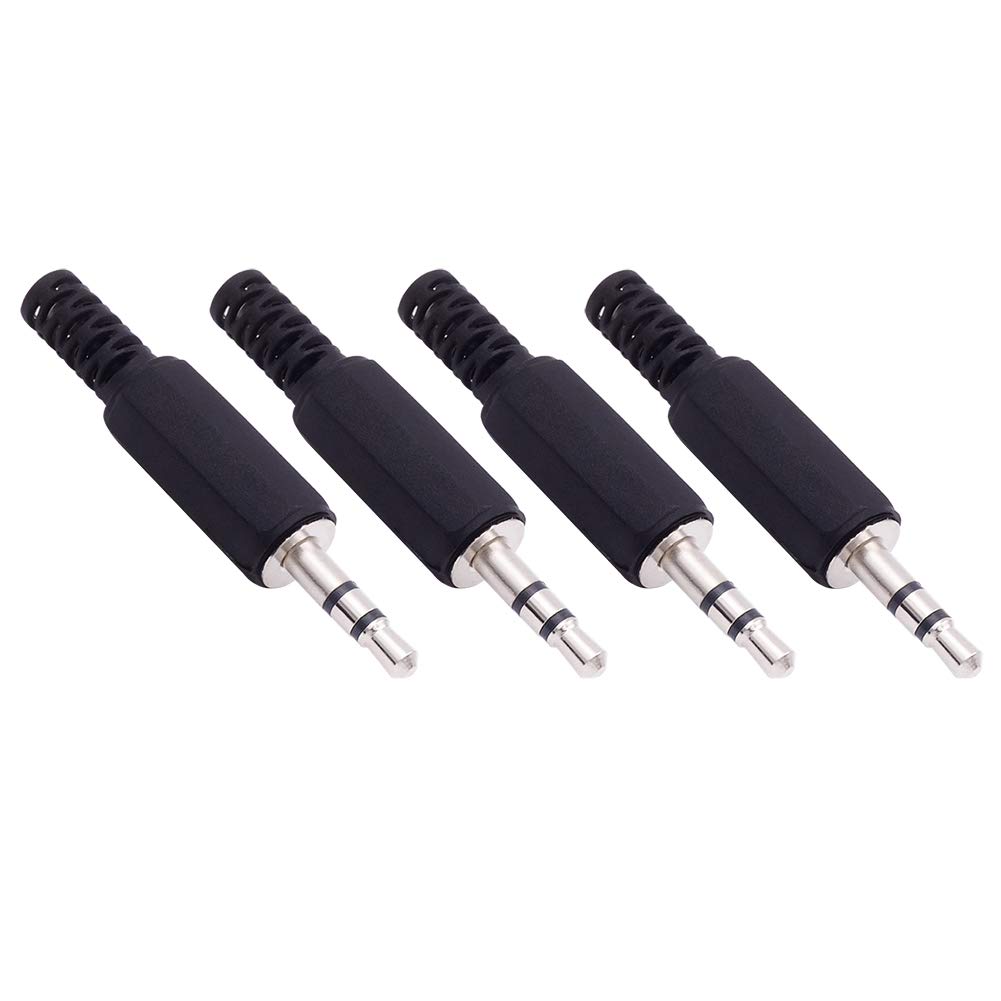 Fancasee 4 Pack 3.5mm Replacement Repair Plug Jack TRS 3 Pole Stereo Male Plug 1/8 3.5mm Solder Type DIY Audio Cable Connector for Headphone Headset Earphone Cable Repair