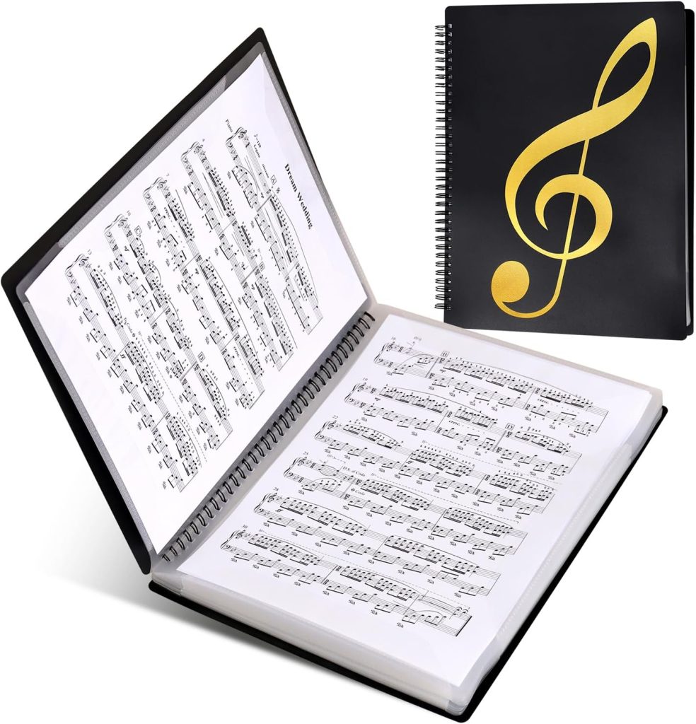 Fansjoy Sheet Music Folder, 60 Pages Capacity, Sheet Music Binder/Holder, Spiral Binder Organizer for Sheet Music Storage, Fits Letter Size 8.5 x 11 in/ A4, Writable  Detachable Choir Folder (Black)