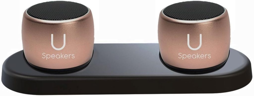 Fashionit U Pro Speakers Set of 2 | TWS Wireless Bluetooth Speakers, Incredible Surround Sound, Charging Tray | Perfect Speakers for Home, Parties, Activities! Small Speakers, Rich Sound | Rose Gold