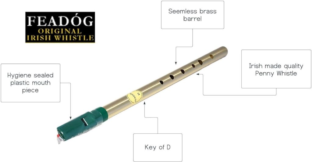 Feadog Brass Irish Penny Whistle - Key of D