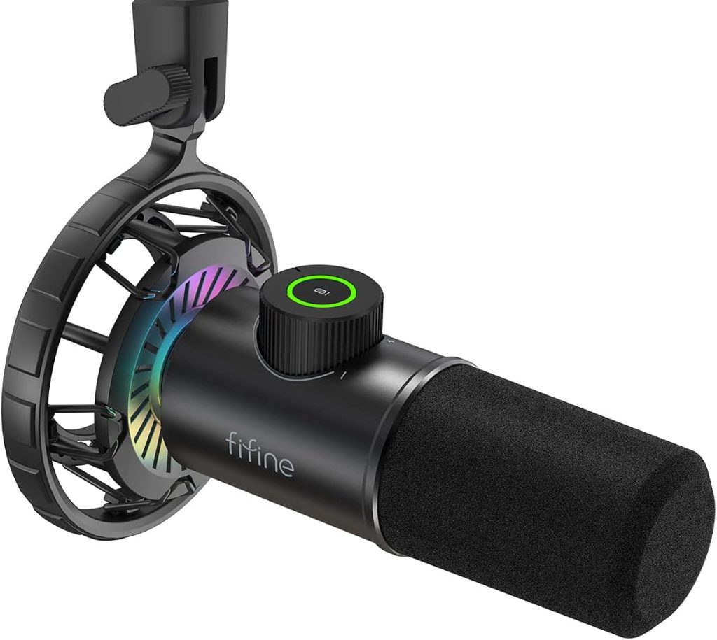 FIFINE USB Gaming Microphone, RGB Dynamic Mic for PC, with Tap-to-Mute Button, Plug  Play Cardioid Mic with Headphone Jack for Streaming, Podcast, Twitch, YouTube, Discord- K658