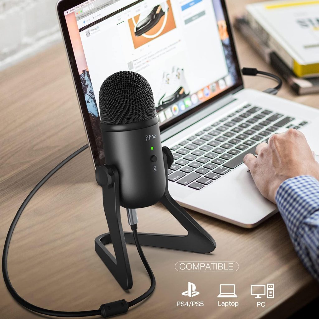 FIFINE USB Podcast Microphone for Recording Streaming, Condenser Computer Gaming Mic for PC Mac PS4. Headphone OutputVolume Control, Mic Gain Control, Mute Button for Vocal, YouTube. (K678)