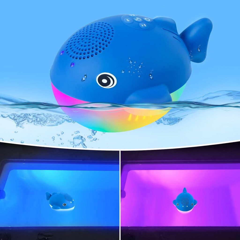 FineBud Bluetooth Pool Speaker with Colorful Lights,IP68 Waterproof Floating Speaker with Dolphin Sound,TWS Portable Bluetooth Speakers Wireless with HD Sound,Built-in Mic Hot Tub Speaker for Kids