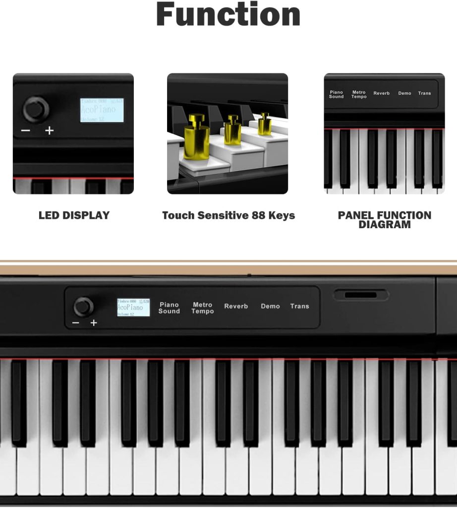 Finger Dance Folding Piano 88 Key Keyboard Pro, [ Upgrade Chip ], Portable Piano Keyboard with Stand Full Size Touch Sensitive 88 Keys Digital Piano with Bluetooth MIDI for Beginners Black PRO