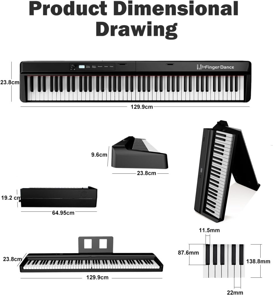 Finger Dance Folding Piano 88 Key Keyboard Pro, [ Upgrade Chip ], Portable Piano Keyboard with Stand Full Size Touch Sensitive 88 Keys Digital Piano with Bluetooth MIDI for Beginners Black PRO
