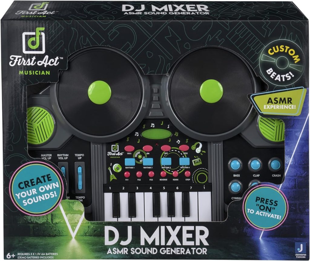 First Act Discovery Musician DJ Mixer, ASMR Generator - Create Custom Beats, Remix Sounds, Add Drums, and Scratch Like A DJ! - Great for Beginners, Makes Learning to Music Easy and Fun
