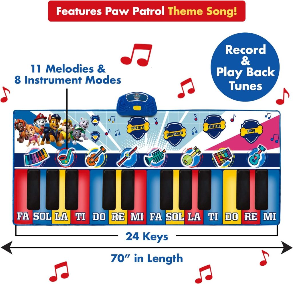 First Act Discovery Paw Patrol Giant Musical Piano Mat - 70-Inch, 24 Keys, Make Real Music - Record, Playback, Volume Control - Musical Instruments for Toddlers and Kids - Amazon Exclusive