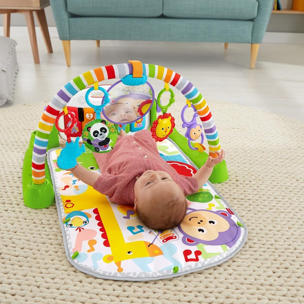 Fisher-Price Baby Activity Mat Glow and Grow Kick  Play Piano Gym, Portable Musical Toy with Smart Stages Learning, Ages 0+ Months, Blue