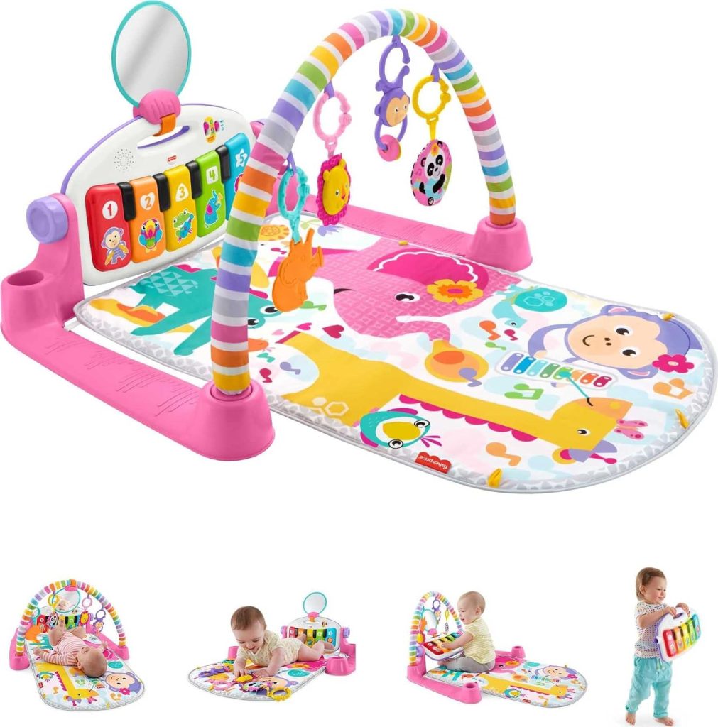 Fisher Price Baby Musical Toy Deluxe Kick  Play Piano Gym Playmat with Lights, Smart Stages Learning and Sensory Toys, Pink