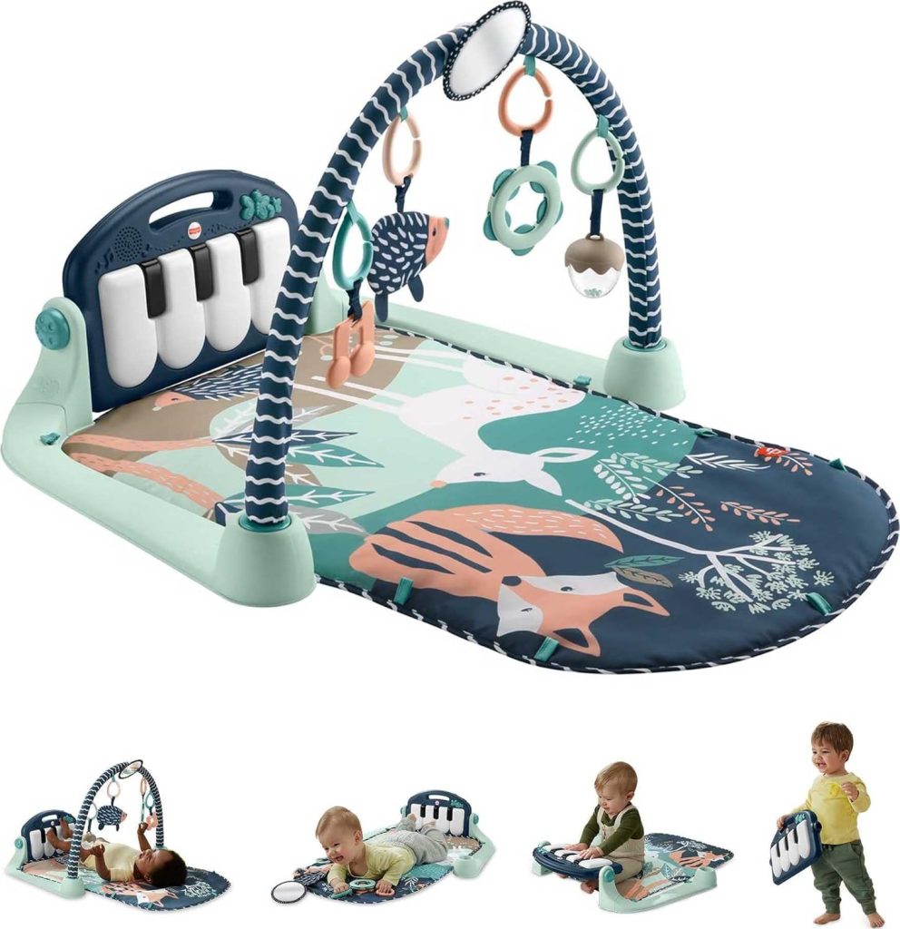 Fisher-Price Baby Playmat Kick  Play Piano Gym With Musical And Sensory Toys For Newborn To Toddler, Navy Fawn