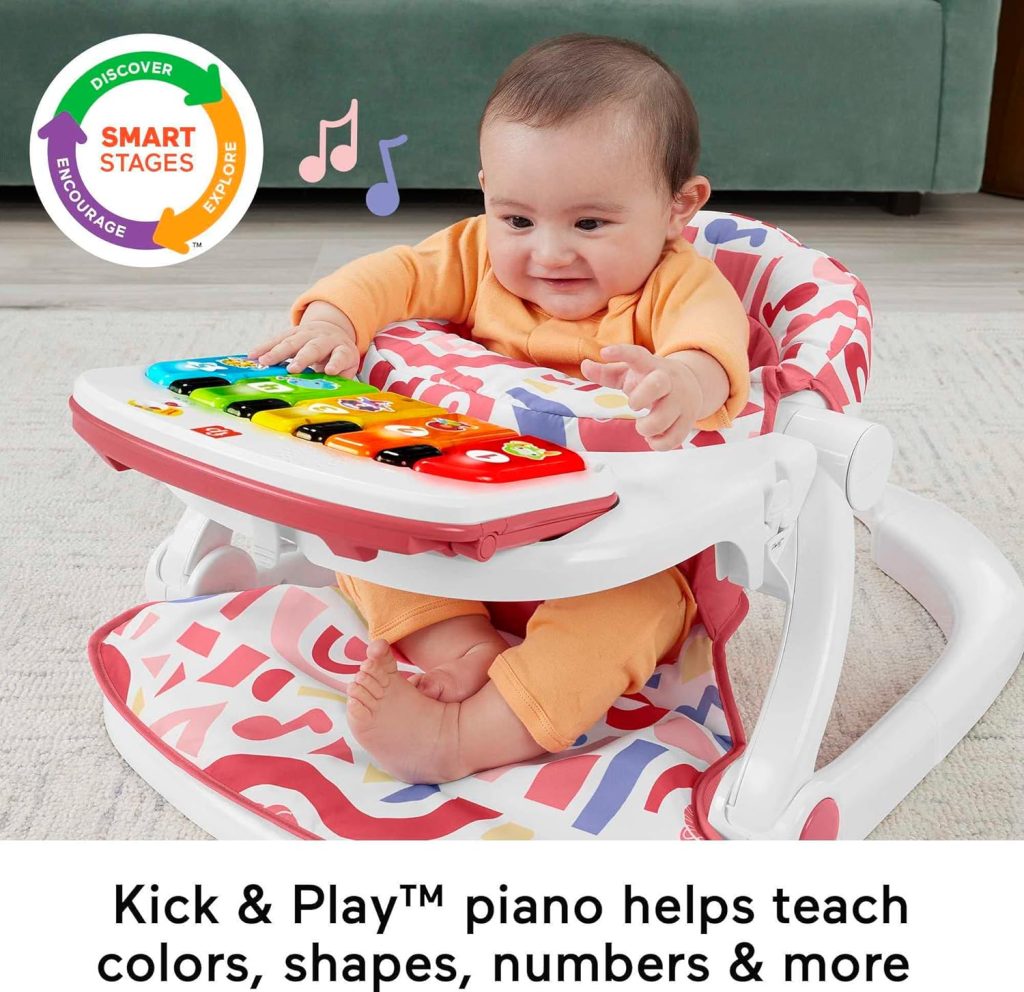 Fisher-Price Portable Baby Chair Kick  Play Deluxe Sit-Me-Up Seat With Piano Learning Toy  Snack Tray For Infants To Toddlers