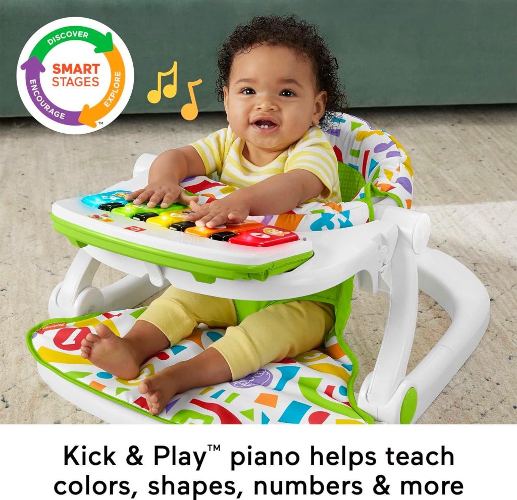 Fisher-Price Portable Baby Chair Kick  Play Deluxe Sit-Me-Up Seat With Piano Learning Toy  Snack Tray For Infants To Toddlers