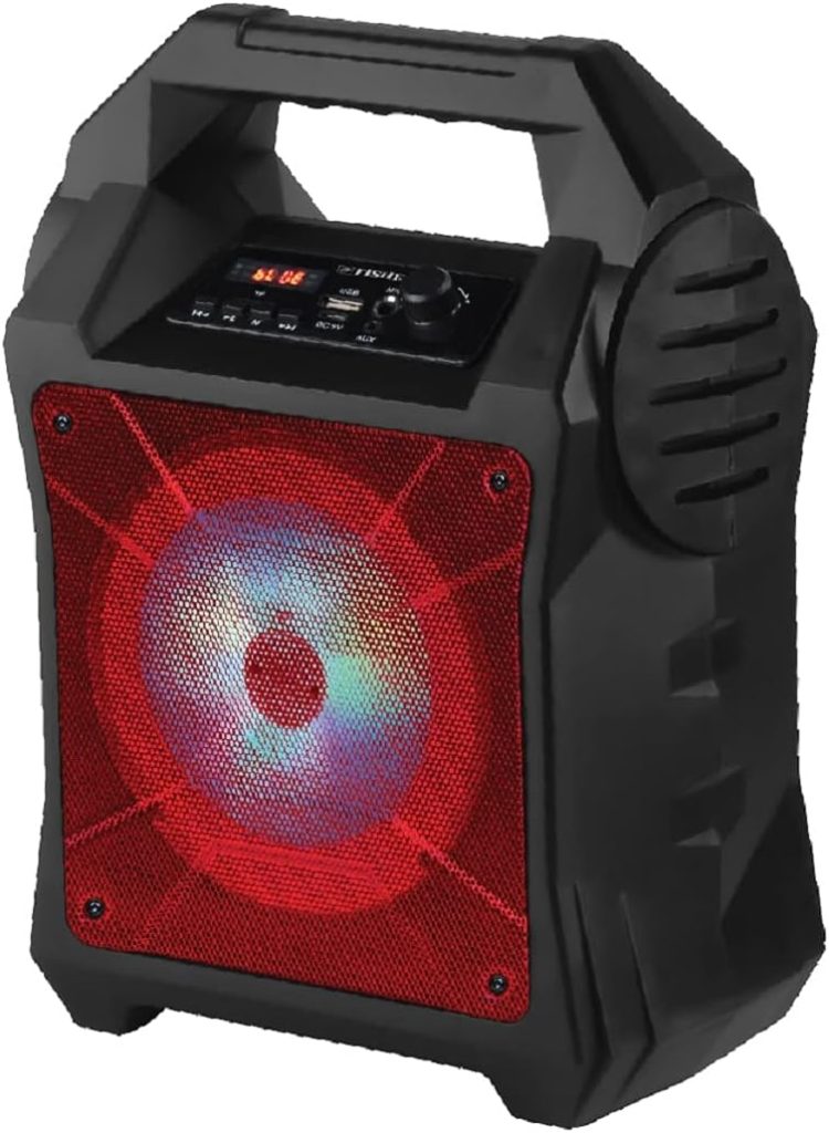 Fisher Speakers Bluetooth Wireless with LED Lights 6.5 DJ Blast Beats Karaoke Machine. Light Up Speaker, Bluetooth, and Microphone Input (Red)
