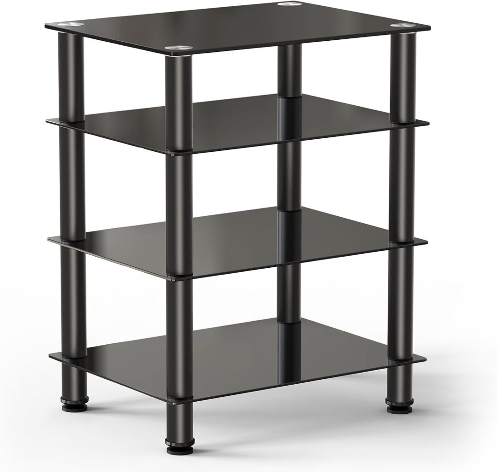 Fitueyes 4-Tier Media Stand Audio/Video Component Cabinet with Glass Shelf for/Apple Tv/Xbox One/ps4 AS406001GB