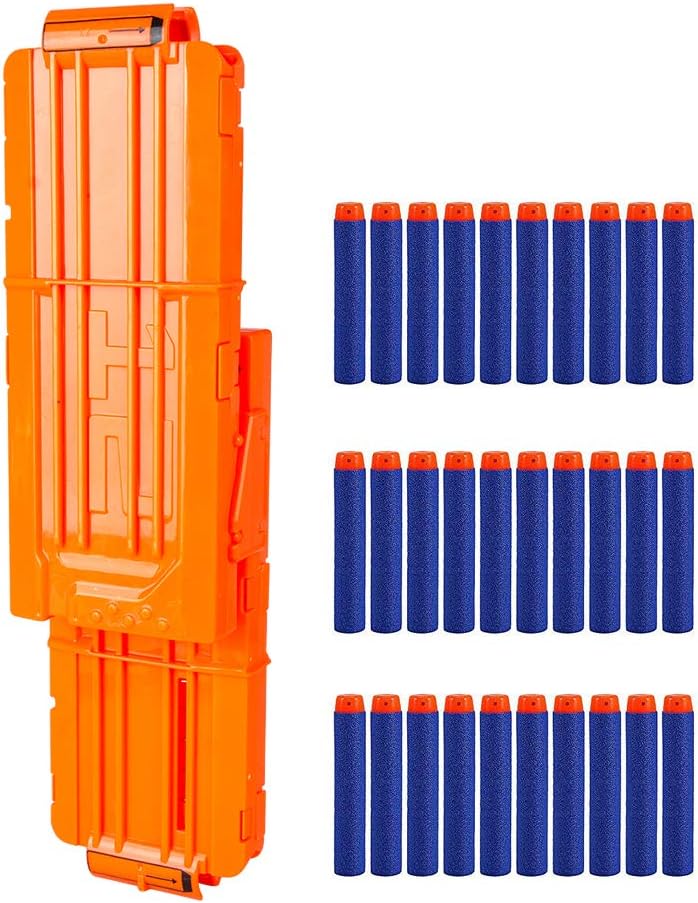Flip Clip Upgrade Kit, 2 Pack 12-Dart Quick Reload Clip with 30 Dart Refill Pack for Nerf N-Strike Elite Series (Orange)