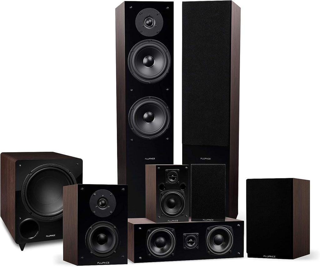 Fluance Elite High Definition Surround Sound Home Theater 7.1 Speaker System Including Floorstanding Towers, Center Channel, Surround, Rear Surround Speakers, and DB10 Subwoofer - Walnut (SX71WR)