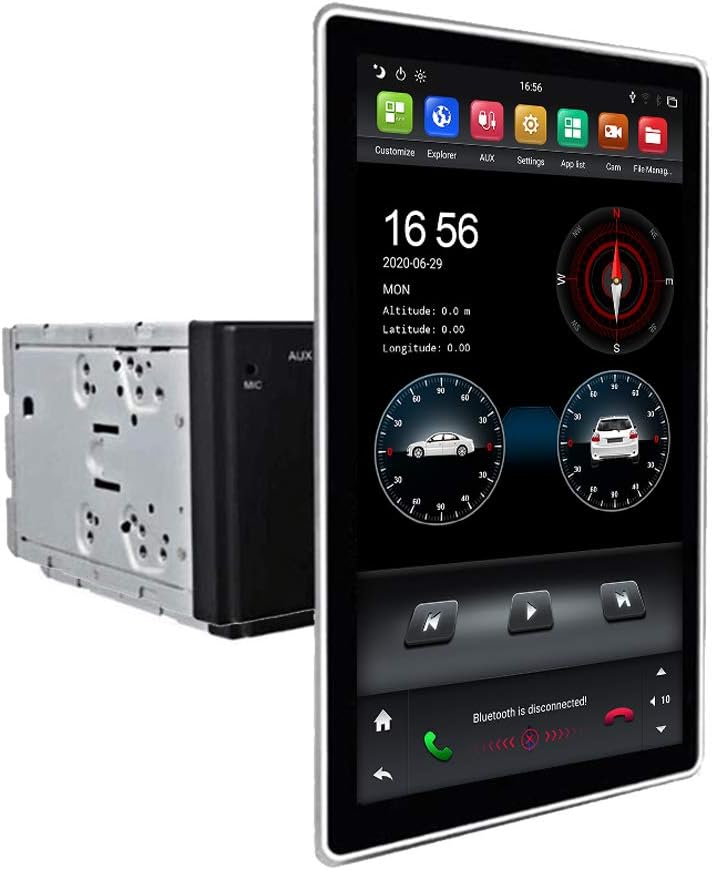 FLYUNICE Universal 12.8 Inch Tesla Style 2 Din Android 9.0 Car Stereo Radio 4G RAM 64G ROM Touch Screen Car GPS Navigation Head Unit, Bluetooth, Multimedia Player, SWC, Carplay, DSP Sound, WiFi