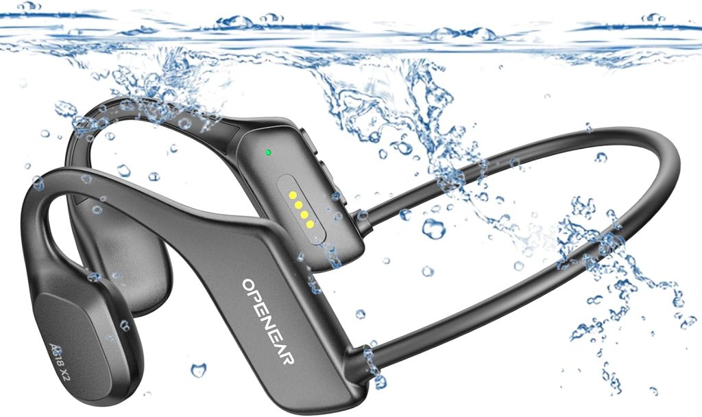 fojep Bone Conduction Swimming Headphones, Bluetooth Earbuds Waterproof Wireless Headphones Built-in 16GB Ultra Light Headset for Swimming Running Sports Driving