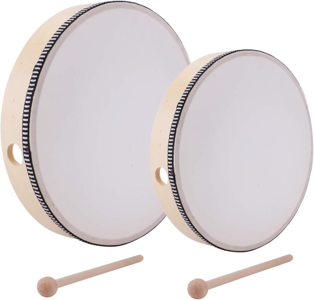 Foraineam 10 Inch  8 Inch Hand Drum Percussion Wood Frame Drum with Drum Stick