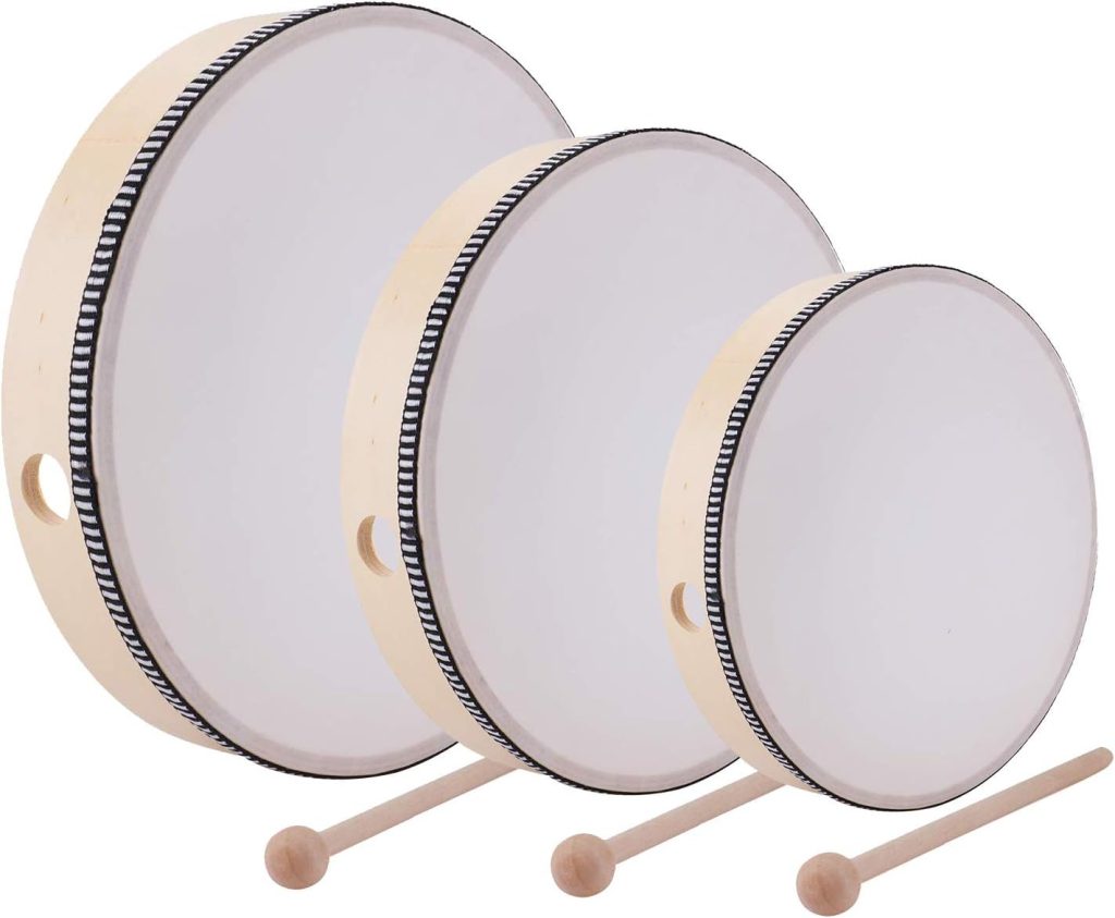 Foraineam 12 Inch  10 Inch  8 Inch Hand Drum Percussion Wood Frame Drum with Drum Stick