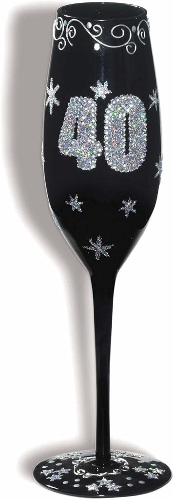 Forum Novelties 40th Birthday Black Fluted Champagne Glass, 1 Count (Pack of 1)