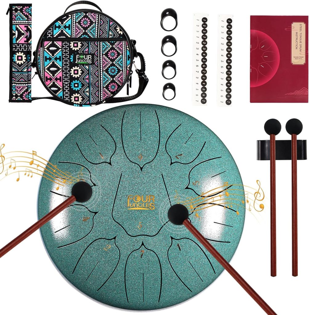 Steel Tongue Drum, 15 Notes 14 inch D-Key Handpan Percussion Instrument -  Tank Chakra Drums with Padded Travel Bag, 2 Mallets, for Meditation