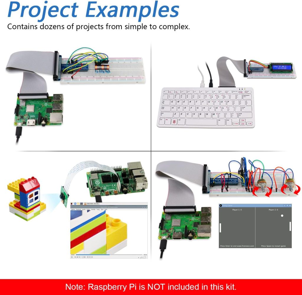 FREENOVE Complete Starter Kit for Raspberry Pi 4 B 3 B+ 400, Python C Java Scratch Code, 708-Page Tutorial, 138 Projects, 386 Items, Camera Speaker Sound Sensor (Raspberry Pi NOT Included)