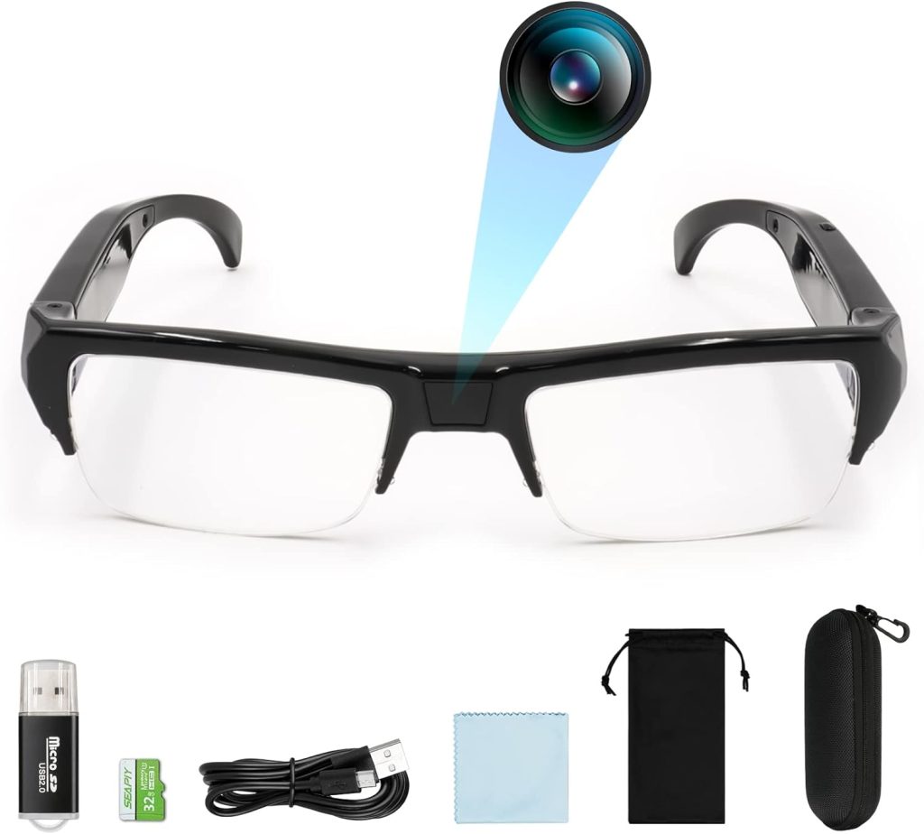 Fueiyita Camera Glasses Spy Camera Glasses 1080p Without Frame Eyewear Video Recording Camera for Meeting, Travel, Sports, Built-in 32g Memory Card No Bluetooth or WiFi