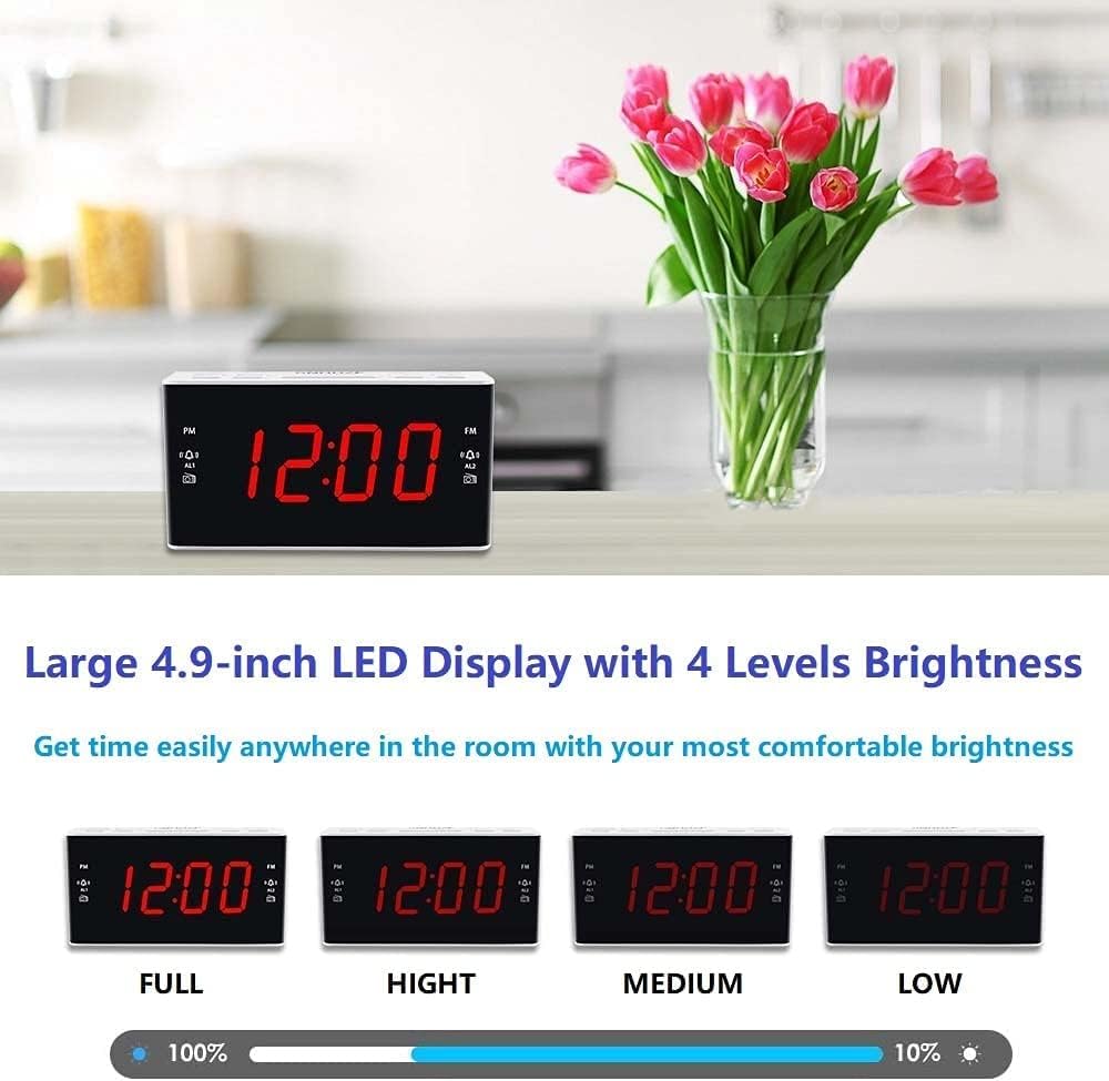 FUHONGYUAN Alarm Clocks with AM/FM Radio, Digital Alarm Clock Radio with 1.6 Inch Red Digit Display, Dimmer, Dual Alarm, Snooze, Sleep Timer