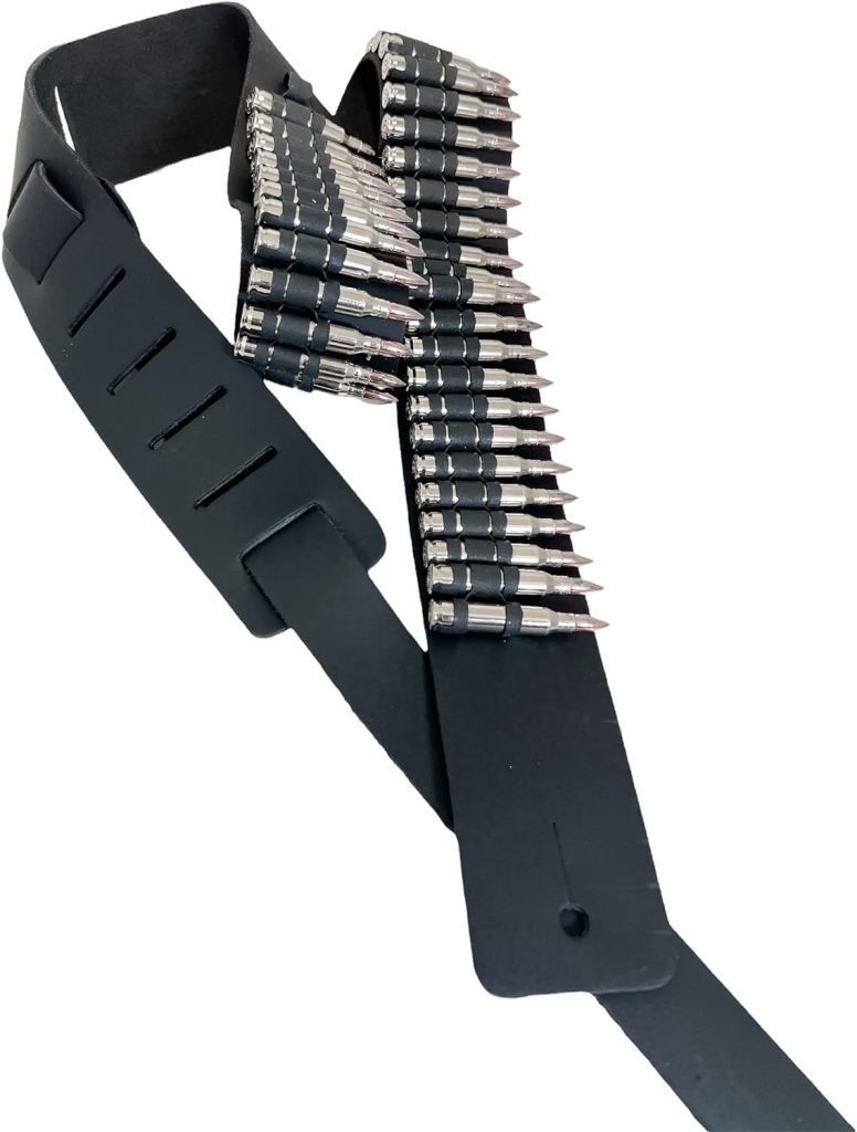 Funk Plus Bullet Guitar Strap Nickel Shell Nickel Tips Leather Thrash Metal Punk Thrash Bass Rock Strap, Black, standard