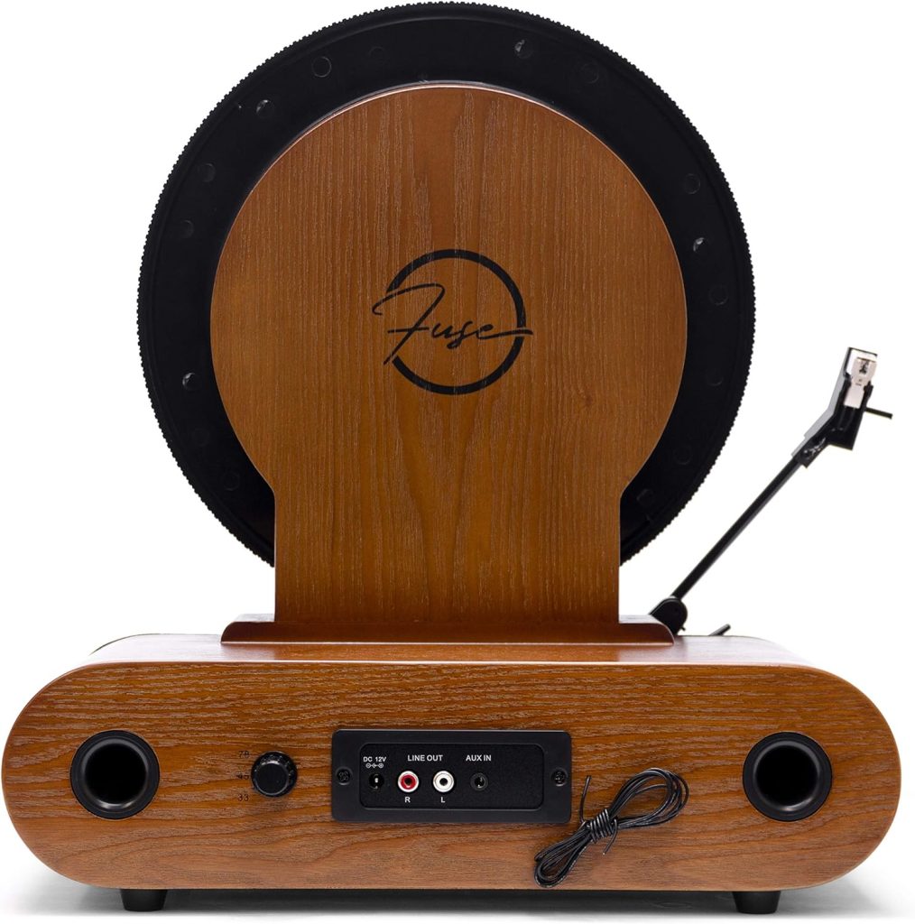 Fuse Vert Vertical Vinyl Record Player | FM Radio, Bluetooth, AUX, USB | Alarm Clock | Audio Technica Cartridge | Full Range Speakers | Vintage Mid Century Modern | Handcrafted Ashtree Wood