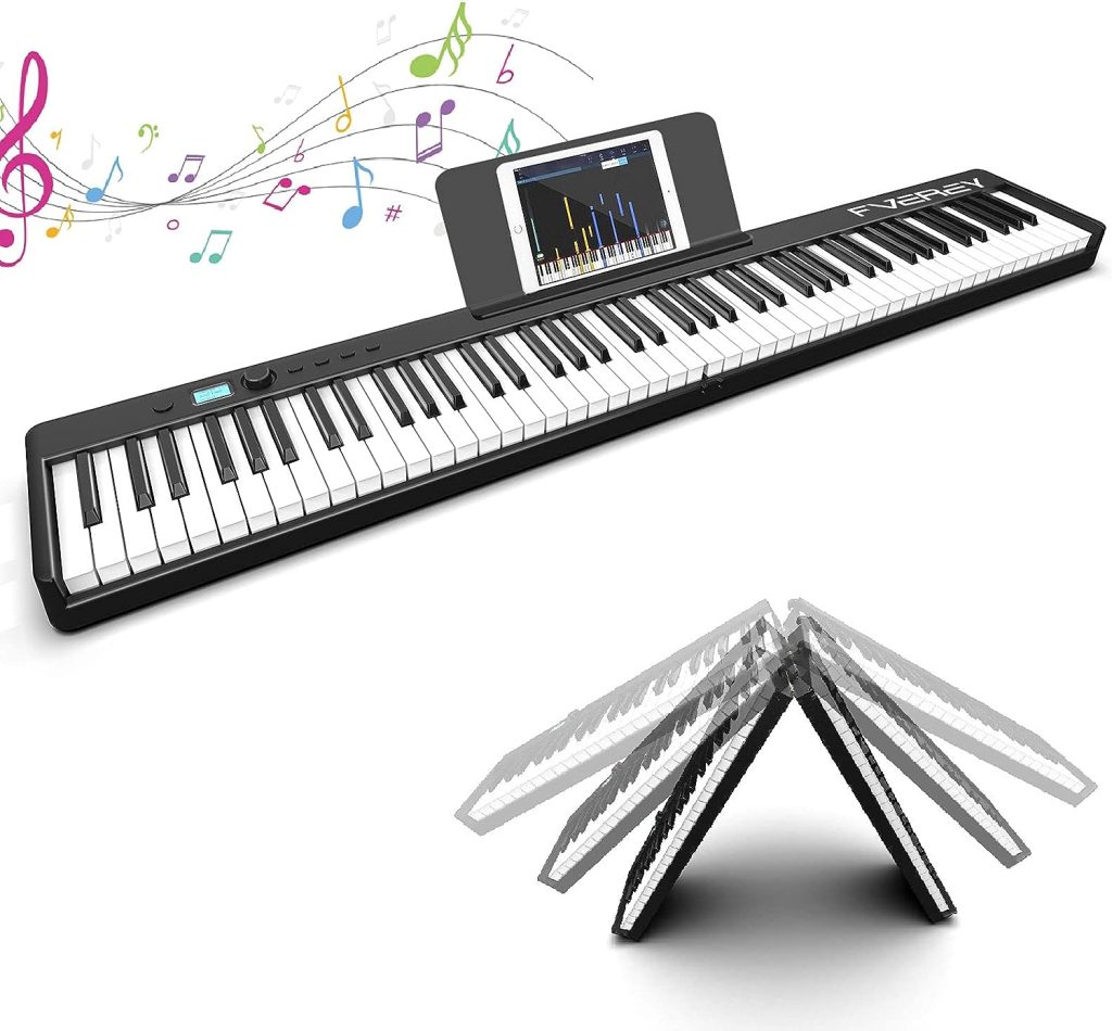 FVEREY Folding Piano Keyboard 88 Key Full Size Semi-Weighted Foldable Piano,Bluetooth Portable Electric Piano with Sheet Music Stand,Sustain Pedal,Handbag  Piano App-Portable for Beginners