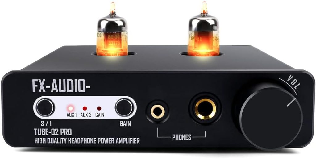 FX-Audio Tube-02 Pro Tube Headphone Amplifier, Vacuum 5725 Tube Preamp, Mini Hi-Fi Integrated Stereo Class A amp Supports 32-600 ohms of Headphones, for Stereo Amplifier/Active Speaker