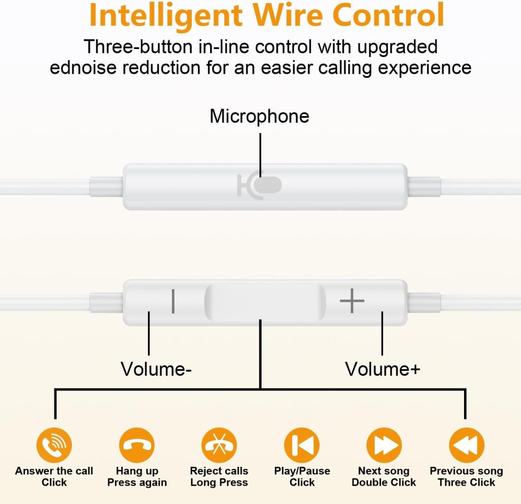 Gadget Gear 【No Bluetooth Required】 Earbuds for iPhone Headphones Wired【MFi Certified】 Earphones with Lightning Connector for iPhone 14/13/12/11/XR/XS/X/8-White(Built-in Microphone  Volume Control)