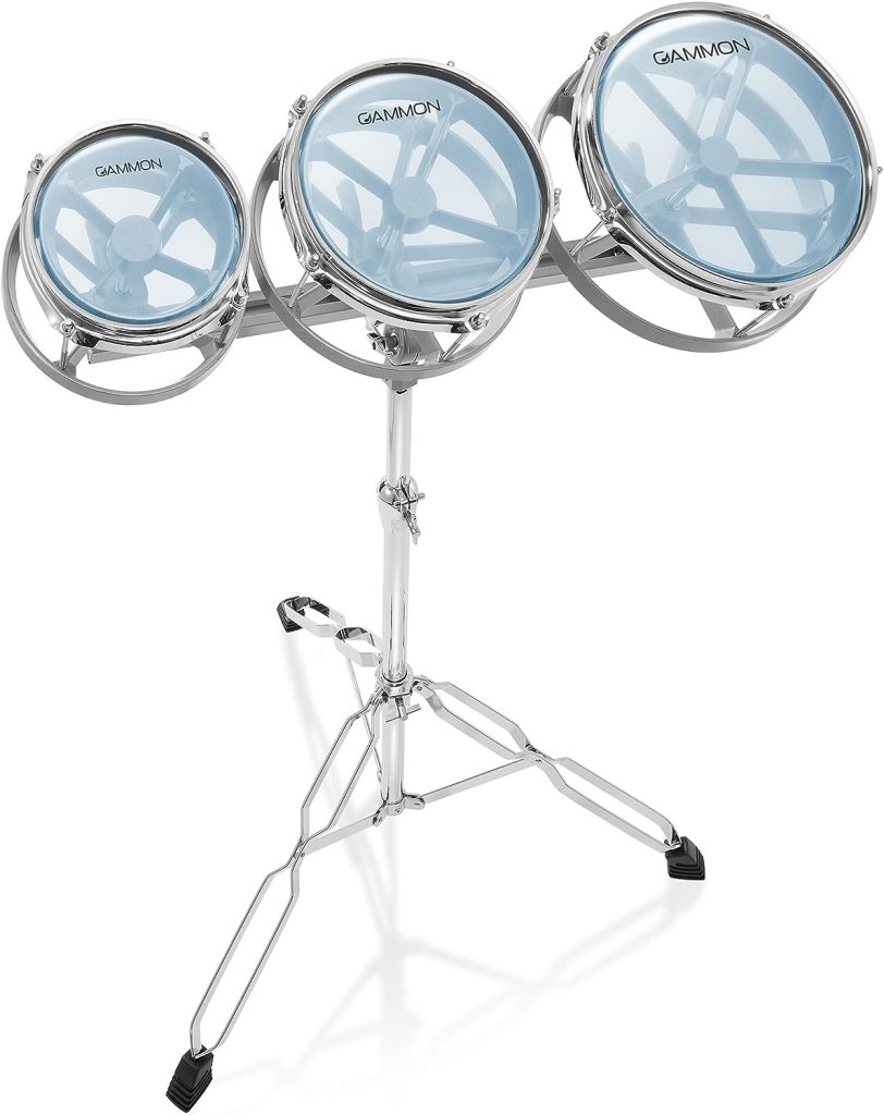 Gammon Percussion Roto Toms 6, 8, 10 Drum Set with Double Braced Stand  Tunable Heads
