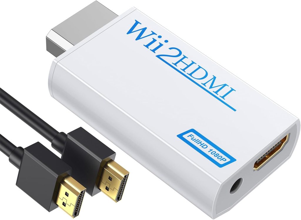 GANA Wii to HDMI Converter Adapter with Hdmi Cable Connect Wii Console to HDMI Display in 1080p Output Video with 3.5mm Audio Supports All Wii Display Modes White