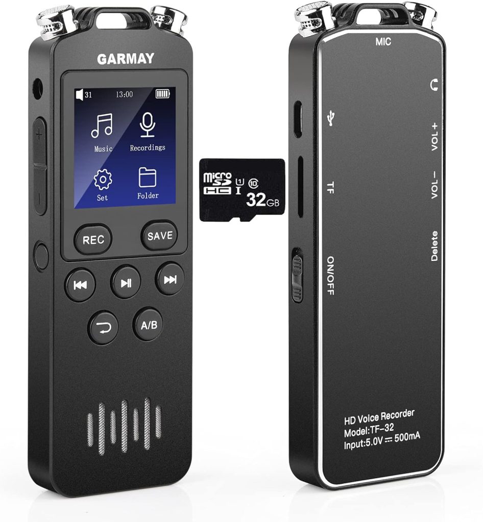 GARMAY Digital Voice Recorder Upgraded 48GB 1536KBPS 3343Hours Recording Capacity 32H Battery Time Voice Activated Recorder with Noise Reduction Audio Recorder with Playback for Meeting Lecture