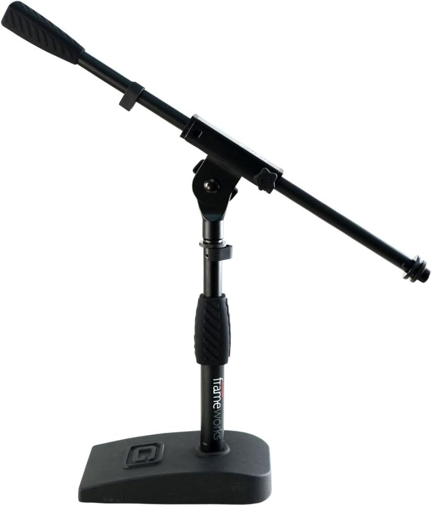 Gator Frameworks Short Weighted Base Microphone Stand with Telescopic Boom Arm and 2.5 Lbs Counter Weight; Ideal for Desktop, Recording, and Streaming (GFW-MIC-0822)
