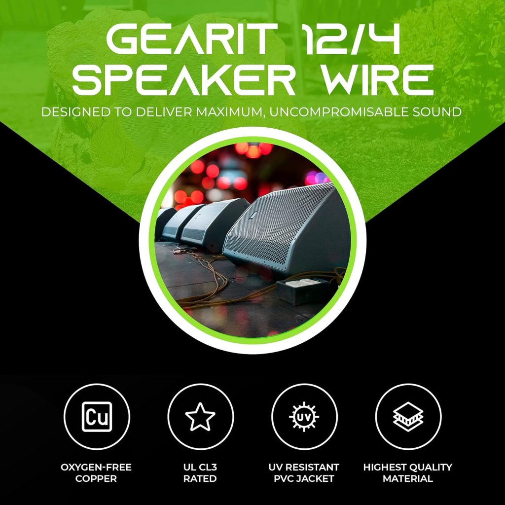 GearIT 14/4 Speaker Wire (250 Feet) 14AWG Gauge, Black 4-Conductors/Outdoor Direct Burial in Ground/in Wall / CL3 CL2 Rated - OFC Oxygen-Free Copper, Black 250ft