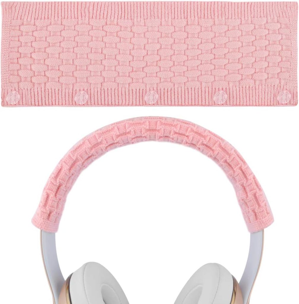 Geekria Knit Fabric Headband Cover Compatible with Beats, Bose, AKG, Sennheiser, Sony, Audio-Technica, Headcushion Pad Protector, Replacement Repair Part, Sweat Cover, Easy DIY Installation (Pink)