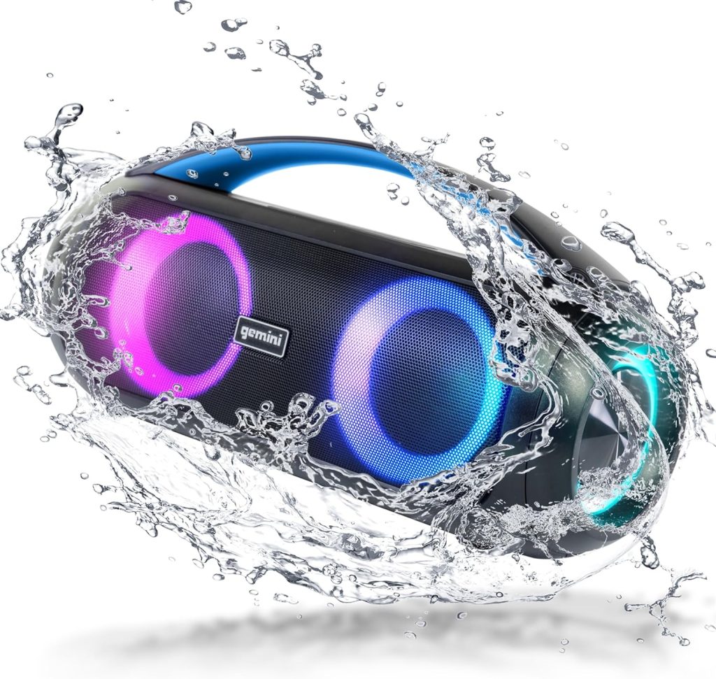 Gemini Sound GGO-230L 50W Bluetooth Speaker Boombox: Portable Wireless IPX5 Waterproof Speaker with FM Radio, LED Party Lighting, Power Bank, and Long-Lasting Rechargeable Battery